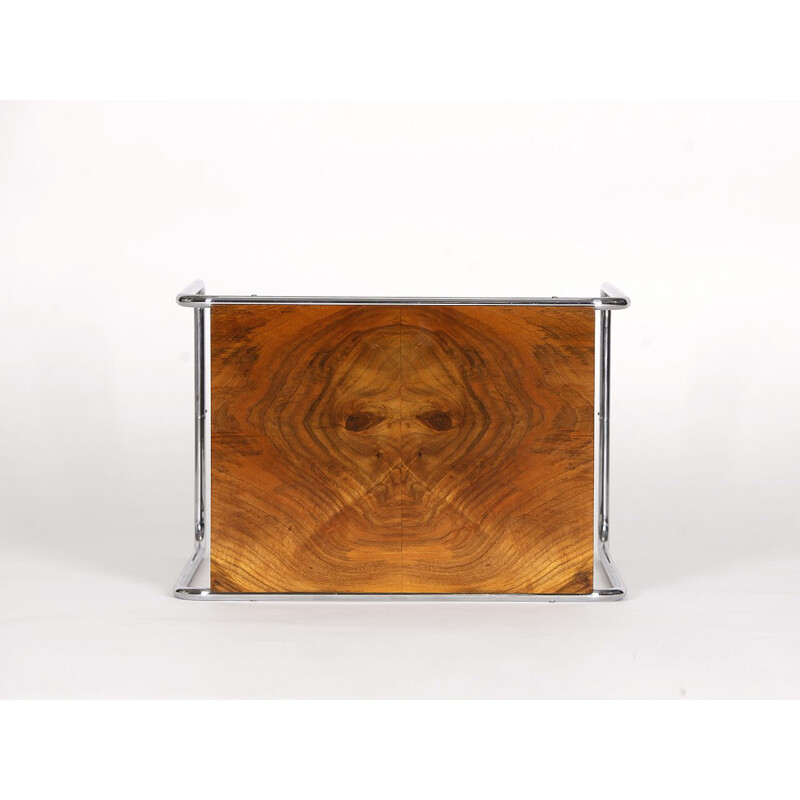 Vintage chrome, wood and walnut coffee table, 1930