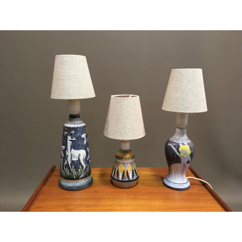 Ensemble de 3 lampes céramique vintage scandinave 1960