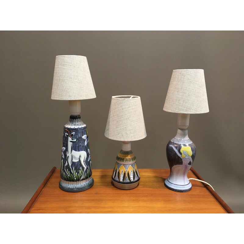 Set of 3 vintage Scandinavian ceramic lamps 1960