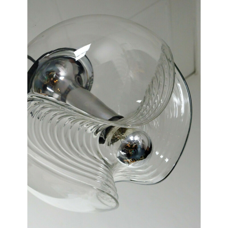 Vintage elegant peill & putzler pendant lamp "wave" clear glass chrome 1960