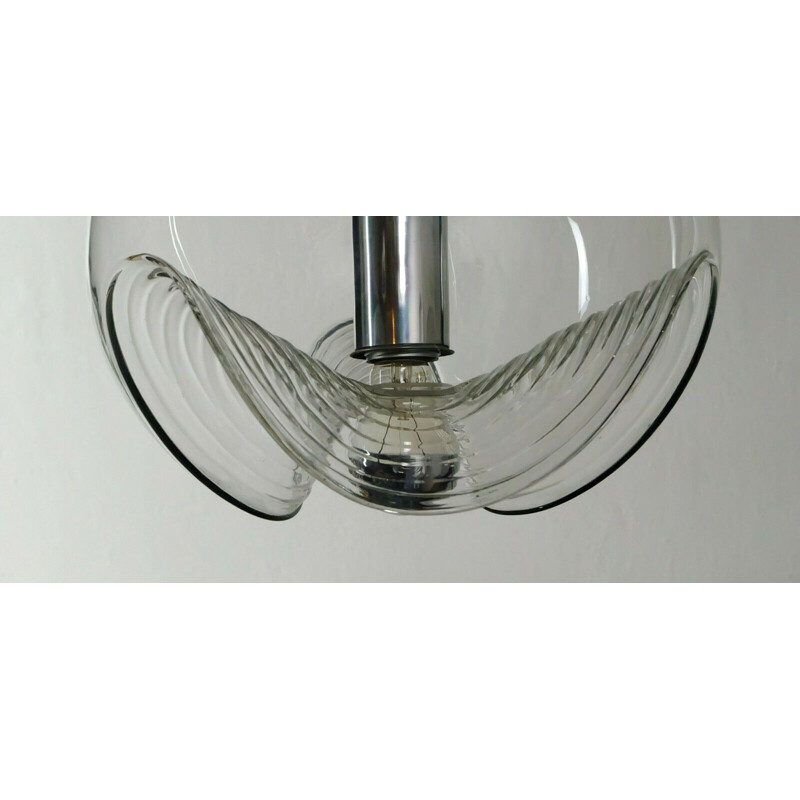 Vintage elegant peill & putzler pendant lamp "wave" clear glass chrome 1960
