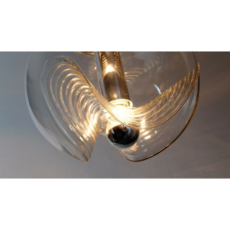 Vintage elegant peill & putzler pendant lamp "wave" clear glass chrome 1960