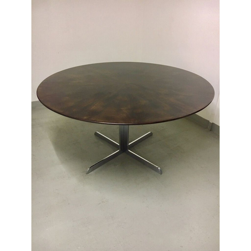 Vintage dining table produced by Knoll International ebony veneer  and chrome foot 1970
