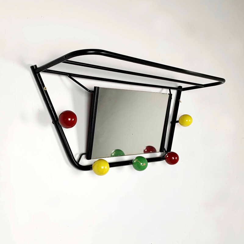 Vintage Wall Coat Rack and Mirror by Roger Feraud, 1960s