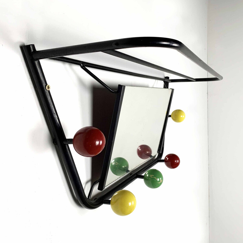 Vintage Wall Coat Rack and Mirror by Roger Feraud, 1960s