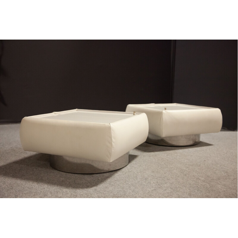 Pair of vintage white leather bedsides, 1970