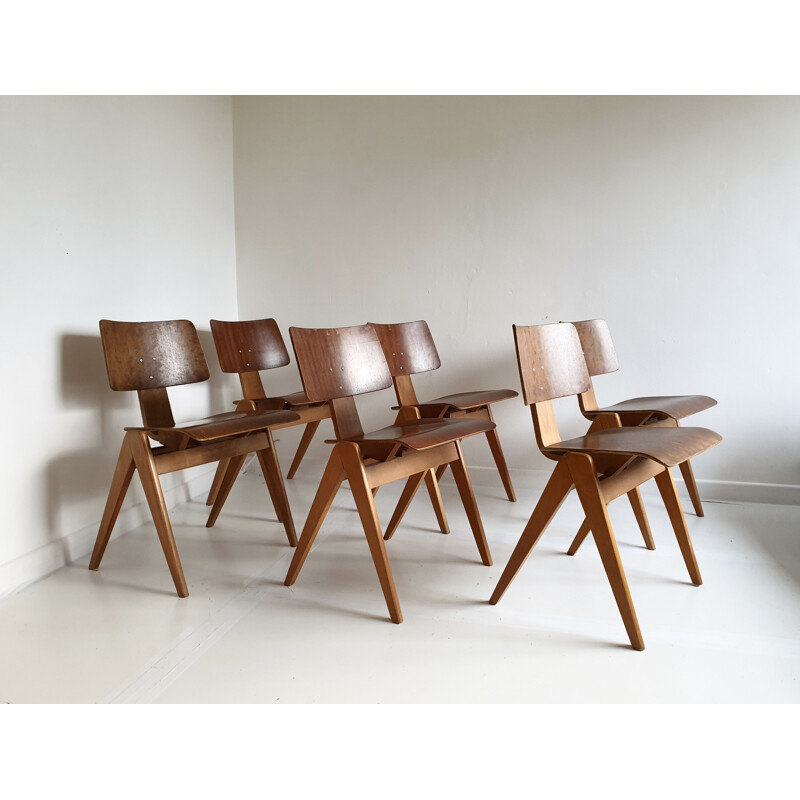 Vintage Set of 6 "Hillestak" Chairs by Robin Day for Hille, 1950