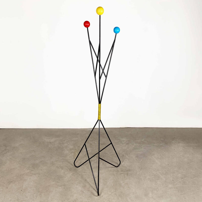 Vintage Iron & Wood Coat Stand by Roger Feraud, 1960s