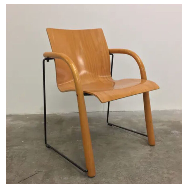 Pair of vintage chairs in wood and metal by Thonet, 1980