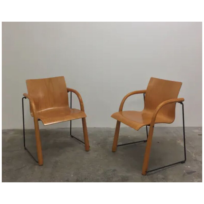 Pair of vintage chairs in wood and metal by Thonet, 1980