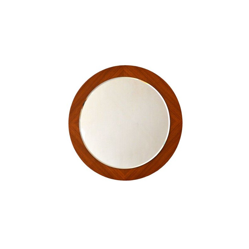 Miroir rond vintage scandinave en teck 1960 