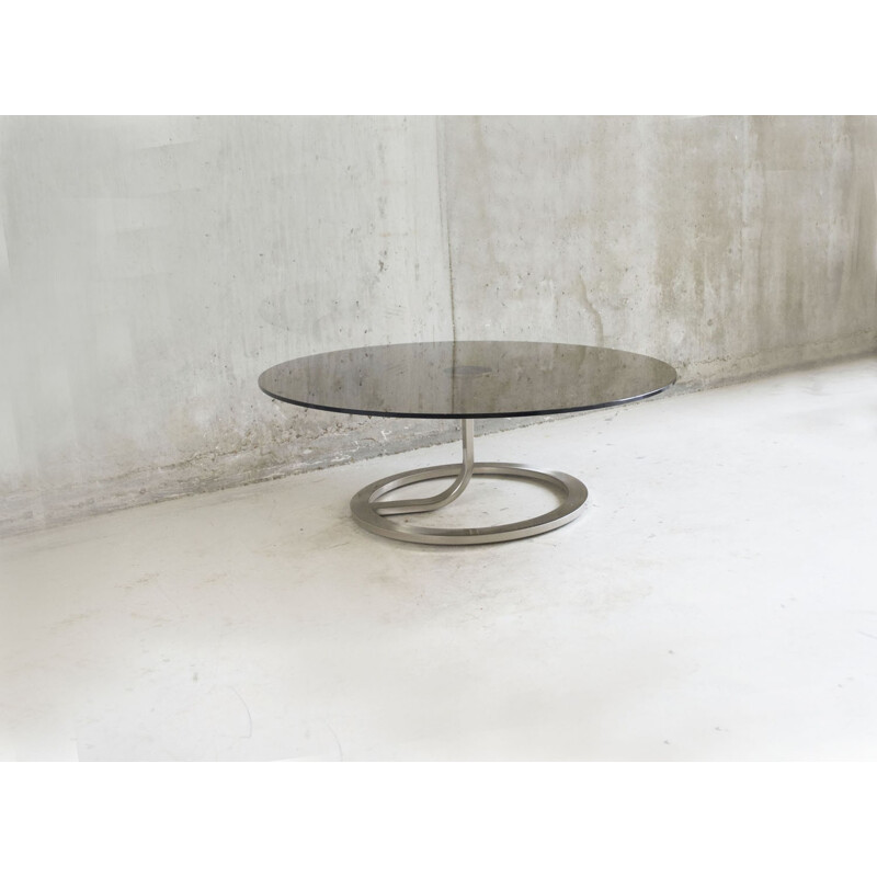 Natuzzi smoked glass and polished steel coffee table, Natuzzi SALOTTI - 1990s