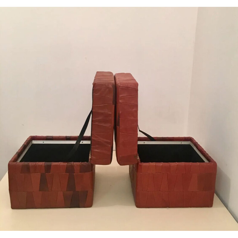 Ensemble de 2 poufs vintage en cuir de De Sede, 1970