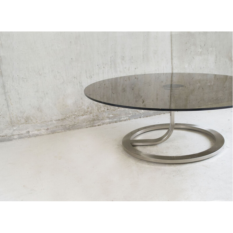 Natuzzi smoked glass and polished steel coffee table, Natuzzi SALOTTI - 1990s