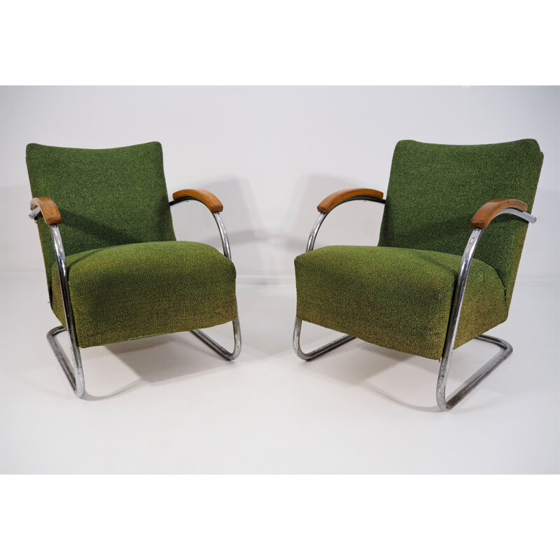 Set of 2 vintage green armchairs from Mücke Melder, 1940s
