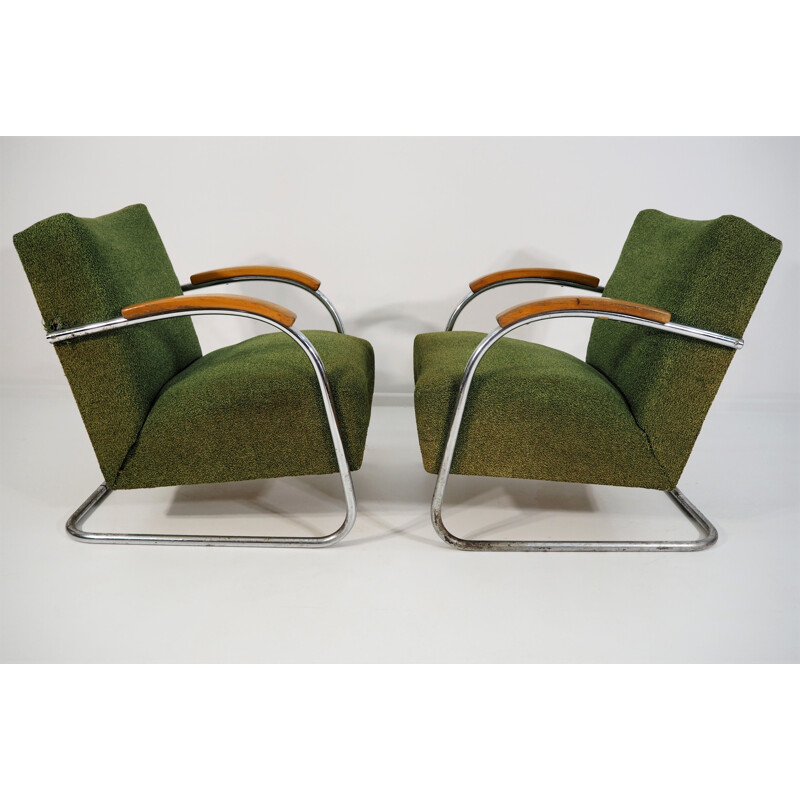 Set of 2 vintage green armchairs from Mücke Melder, 1940s