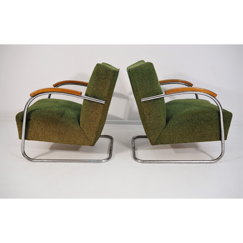 Set of 2 vintage green armchairs from Mücke Melder, 1940s