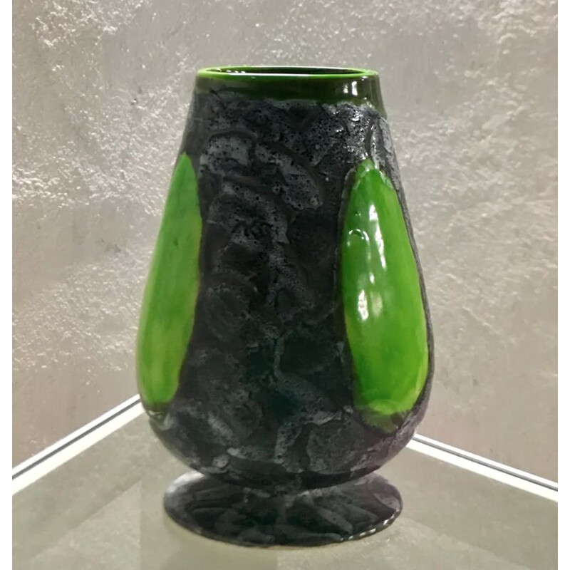 Jarrón vintage de cerámica verde, 1960