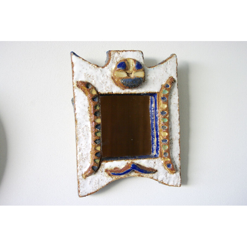 Vintage ceramic mirror by Les Argonautes, 1960