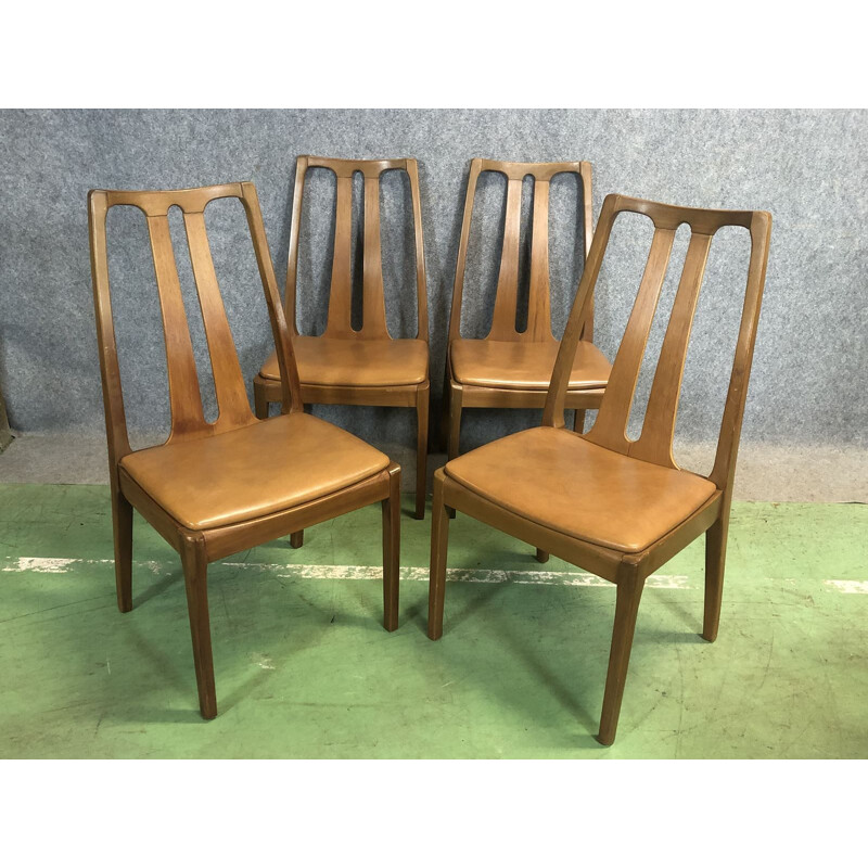 Set of 4 vintage chairs in teak and skai 1970