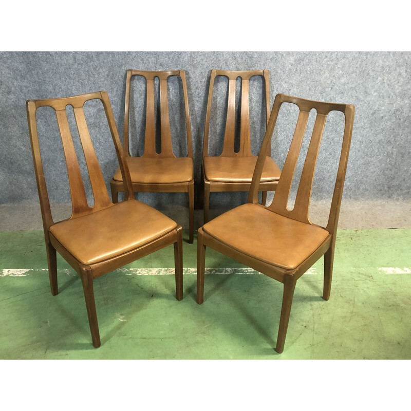 Set of 4 vintage chairs in teak and skai 1970