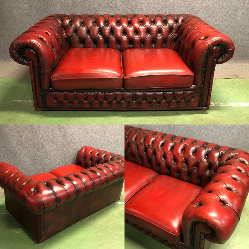 Vintage Chesterfield sofa in red leather 1970