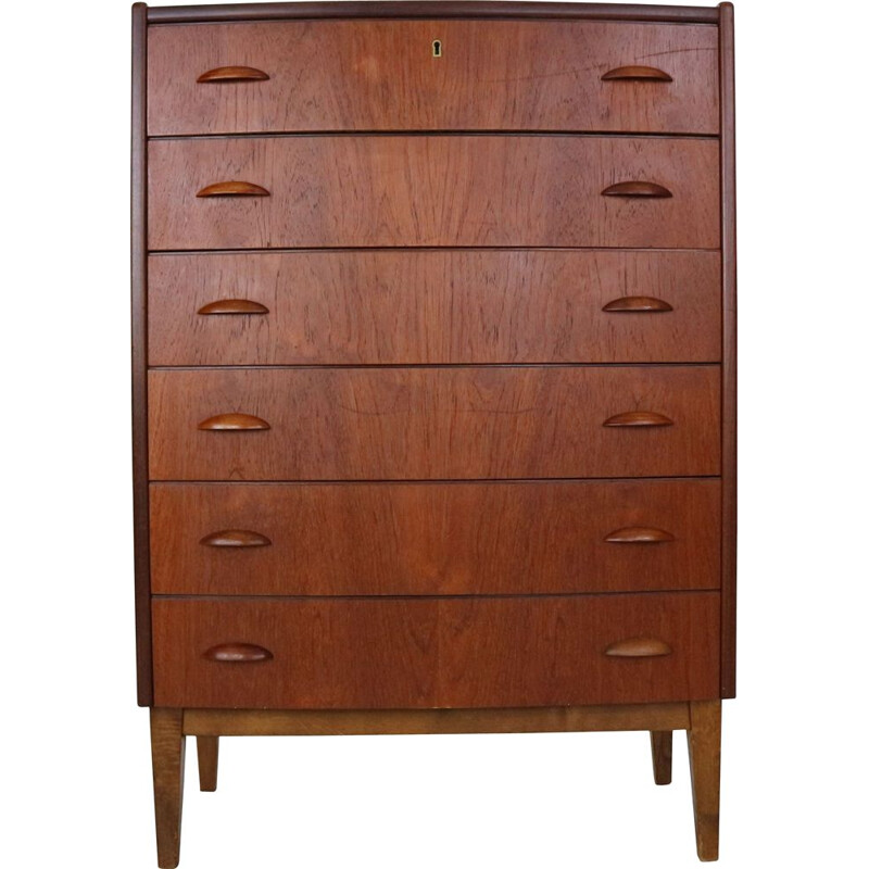 Vintage Danish Tallboy Chest of Six Drawers  in Teak, 1960