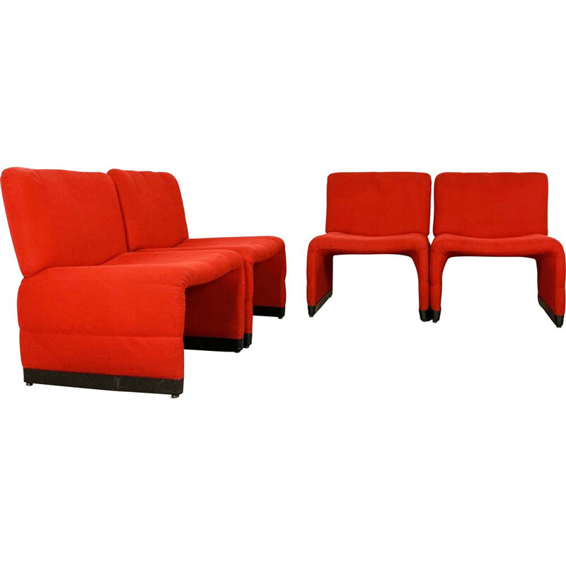 Vintage Set of 4 red lounge chairs, 1970s