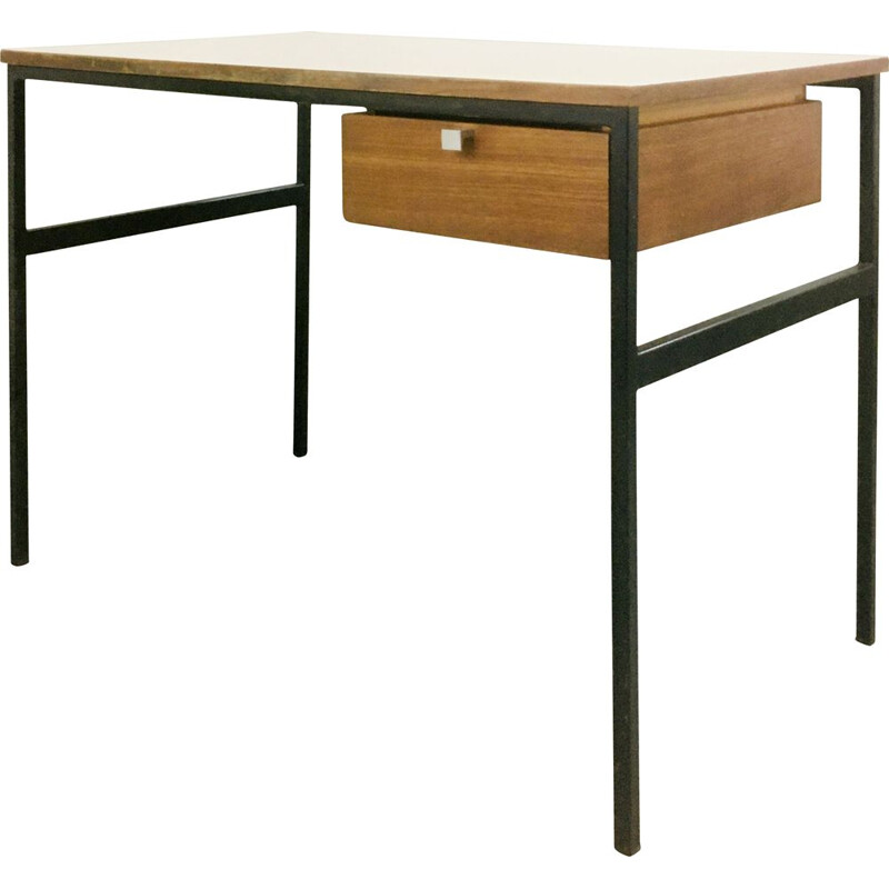 Vintage metal and wood desk by Pierre Paulin, Thonet edition, 1950