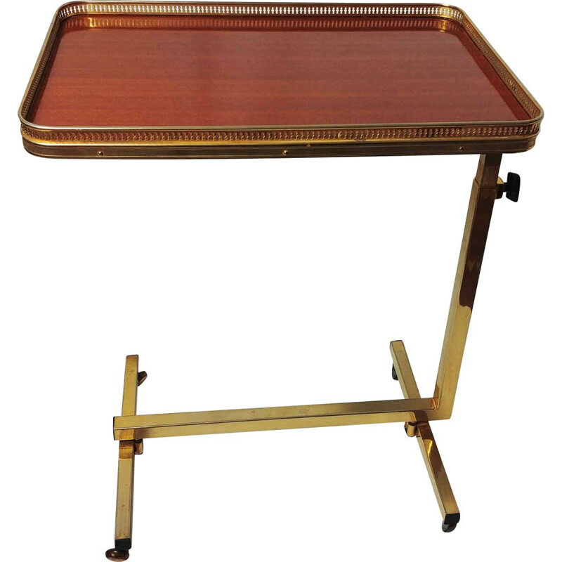 Vintage folding rolling table in brass and rosewood, 1950