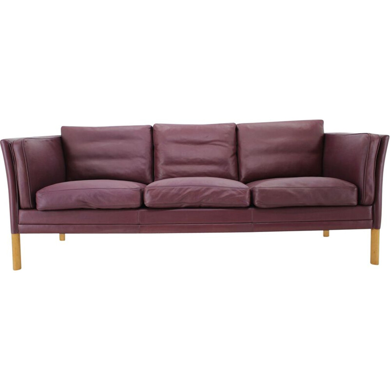 Vintage dark violet leather sofa, Denmark, 1960s