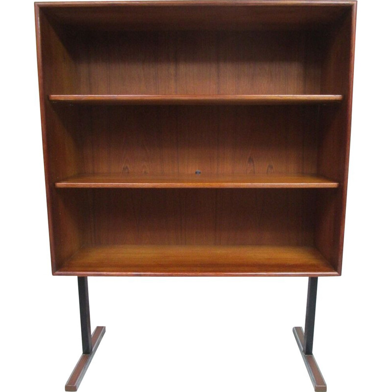 Vintage small teak and metal bookcase, 1970s