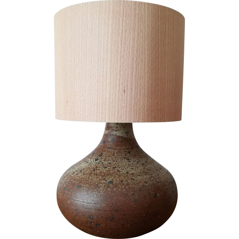 Lampe vintage en céramique et bois, 1960