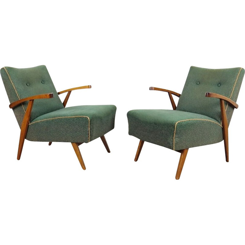 Set of 2 vintage green armchairs, 1960s