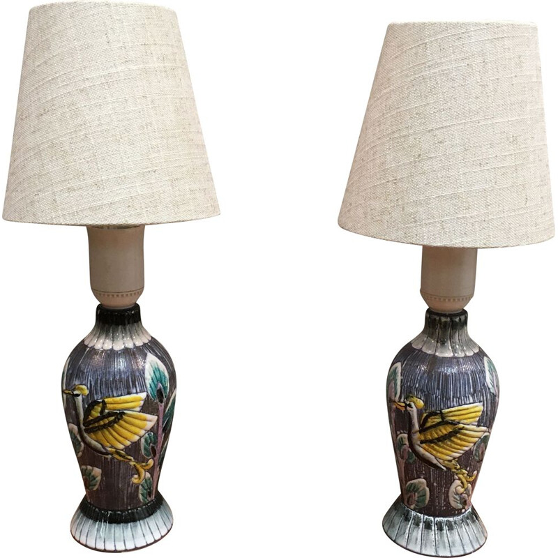Duo de lampes céramique scandinave design 1960.