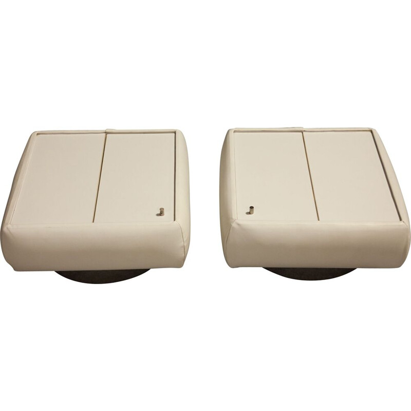 Pair of vintage white leather bedsides, 1970