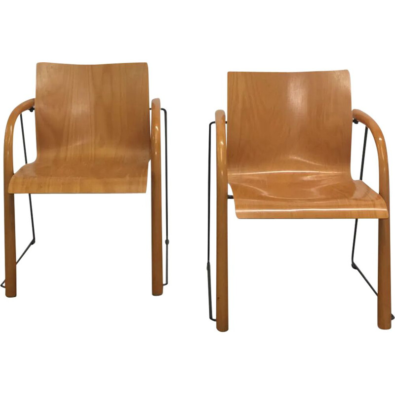 Paire de chaises vintage Thonet en bois et métal, 1980