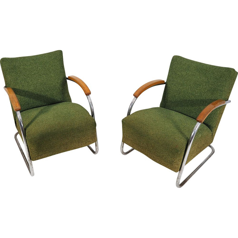 Set of 2 vintage green armchairs from Mücke Melder, 1940s