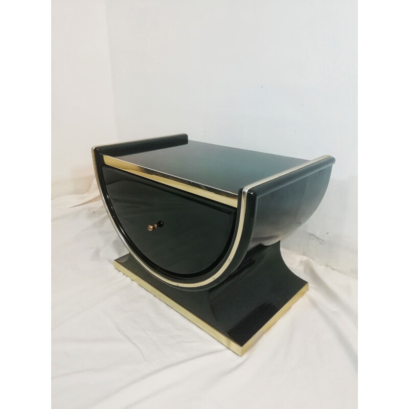 Vintage pair of bedside tables with gold metallic trim