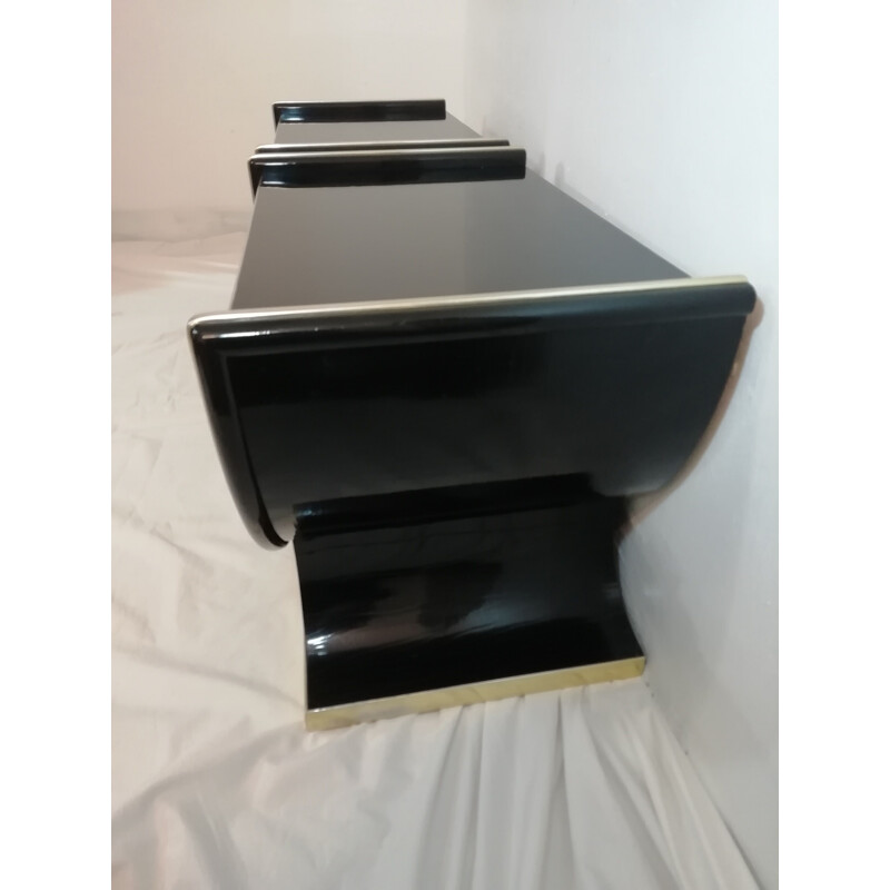 Vintage pair of bedside tables with gold metallic trim