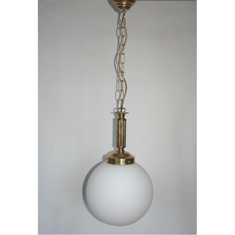 Vintage brass and glass pendant lamp, 1960