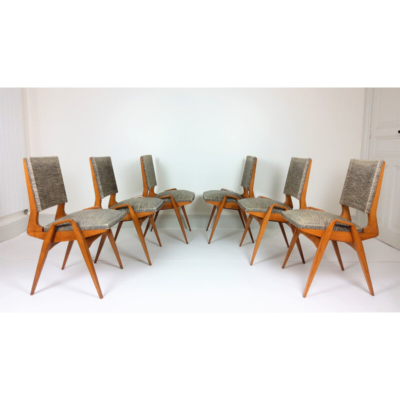 Set of 6 vintage chairs by Maurice Pré 1950