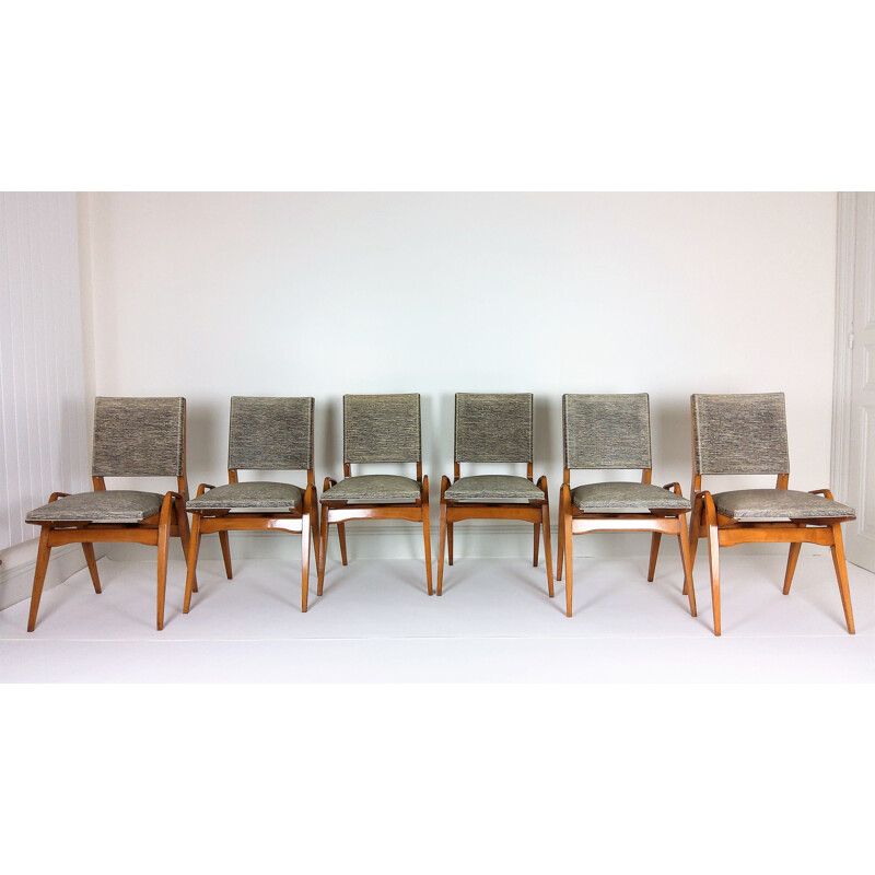 Ensemble de 6 chaises vintage de Maurice Pré 1950