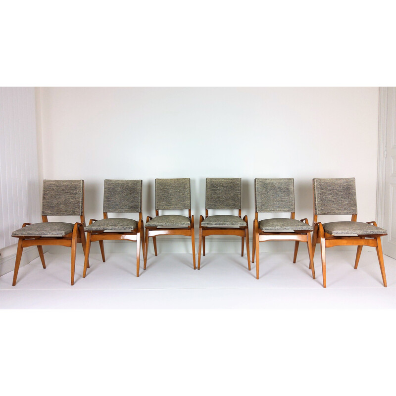 Set of 6 vintage chairs by Maurice Pré 1950