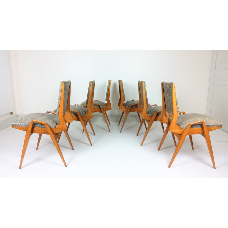 Set of 6 vintage chairs by Maurice Pré 1950