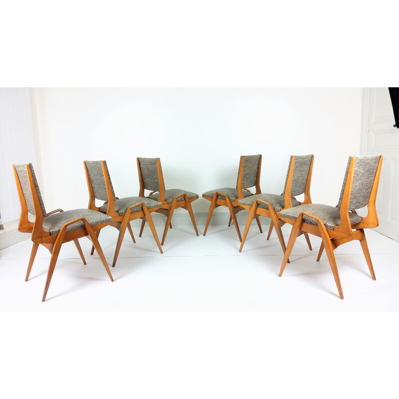 Set of 6 vintage chairs by Maurice Pré 1950