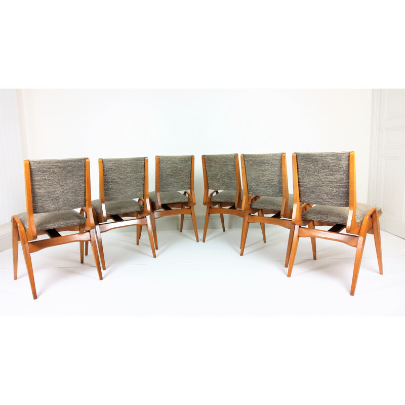 Set of 6 vintage chairs by Maurice Pré 1950