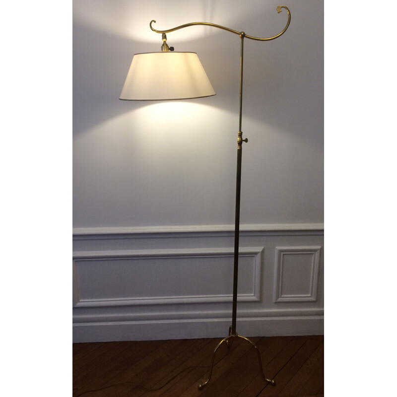 Lampadaire vintage réglable et bras déporté laiton 1950