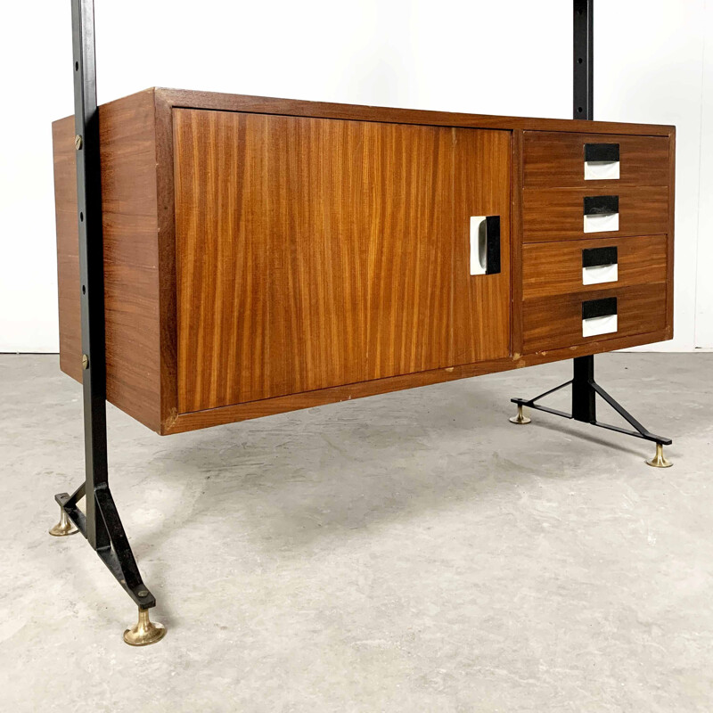 Vintage modular Italian freestanding storage unit with brass details, 1970s