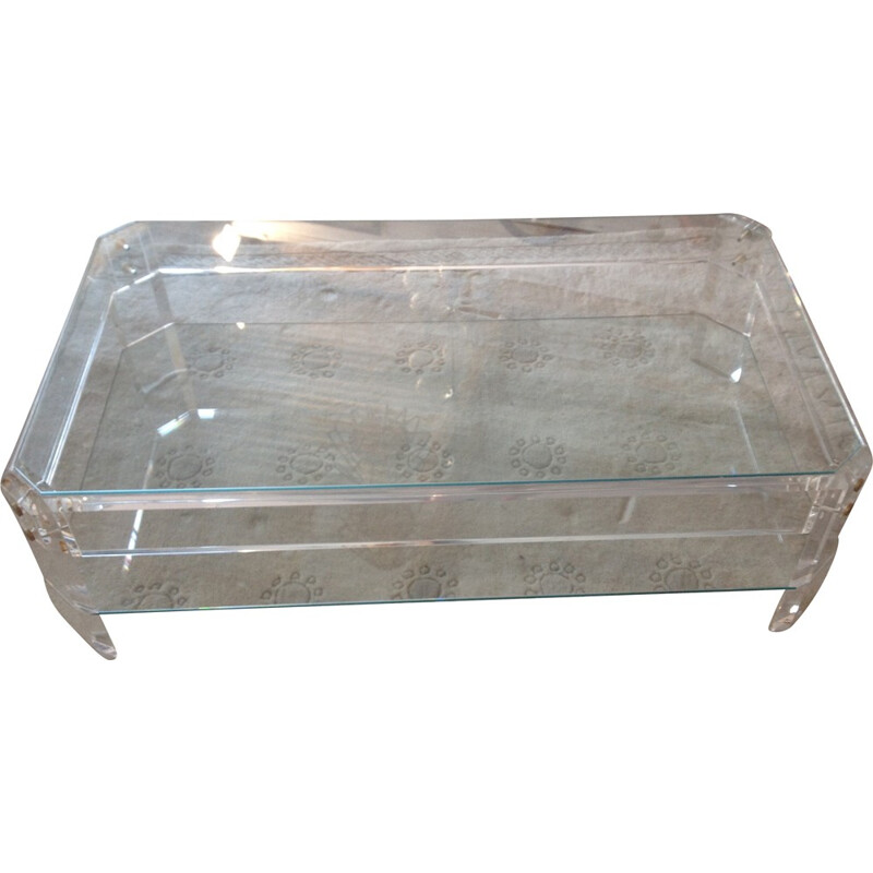 Vintage coffee table in altuglas and glass - 1970s